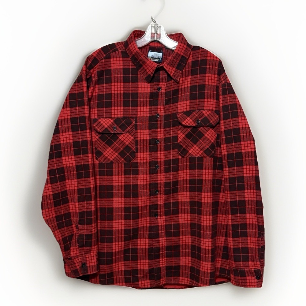 Fieldmaster Red Black Flannel Button Shirt Mens Sz 3XL Vintage 70s Made In‎ USA